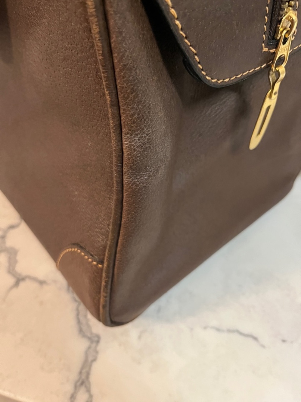 🦋Ultra Rare🦋 Gucci Brown Leather Duffel with Sherry Line Stripe - Picture 3 of 11